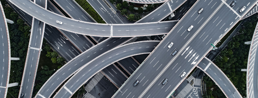 Aerial-shot-of-highway-interchange